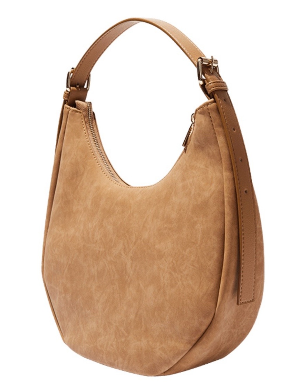 4th+ Reckless Una Faux Suede Camel / Light Brown Crescent Bag Purse NWT - Picture 2 of 8